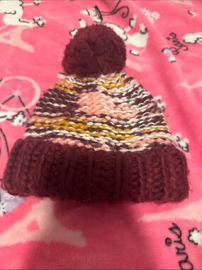 Old Navy Burgundy Multi Pom-Pom Knit Beanie